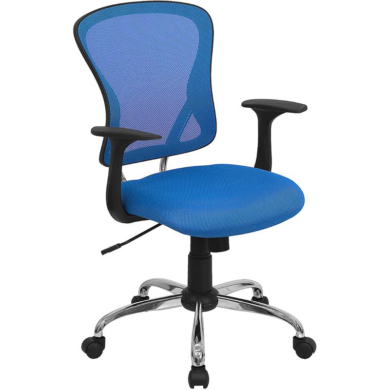 Mid-Back Blue Mesh Swivel Task Office Chair With Chrome Base And Arms By Flash Furniture | Office Chairs | Modishstore - 1