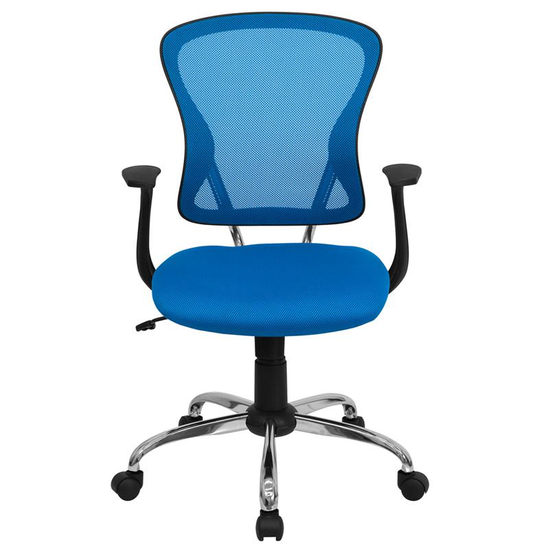 Mid-Back Blue Mesh Swivel Task Office Chair With Chrome Base And Arms By Flash Furniture | Office Chairs | Modishstore - 4