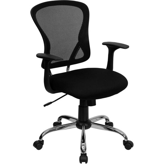 Mid-Back Black Mesh Swivel Task Office Chair With Chrome Base And Arms By Flash Furniture | Office Chairs | Modishstore