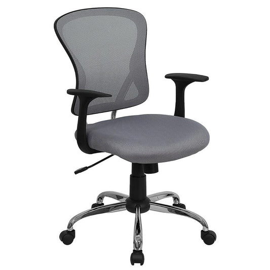 Mid-Back Gray Mesh Swivel Task Office Chair With Chrome Base And Arms By Flash Furniture | Office Chairs | Modishstore
