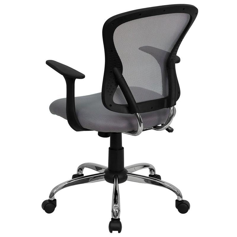 Mid-Back Gray Mesh Swivel Task Office Chair With Chrome Base And Arms By Flash Furniture | Office Chairs | Modishstore - 3