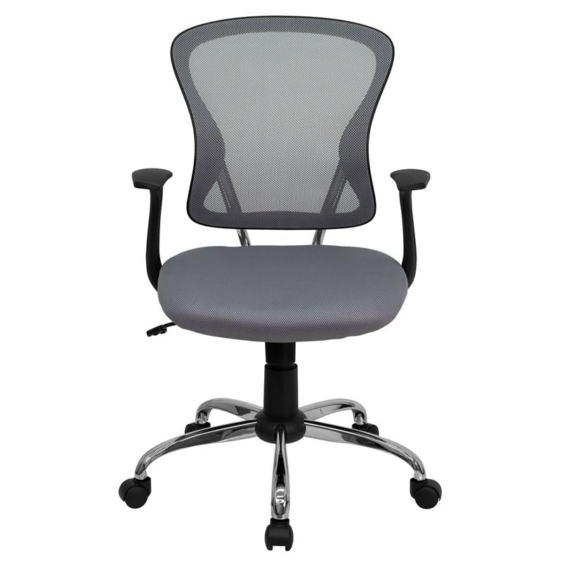 Mid-Back Gray Mesh Swivel Task Office Chair With Chrome Base And Arms By Flash Furniture | Office Chairs | Modishstore - 4