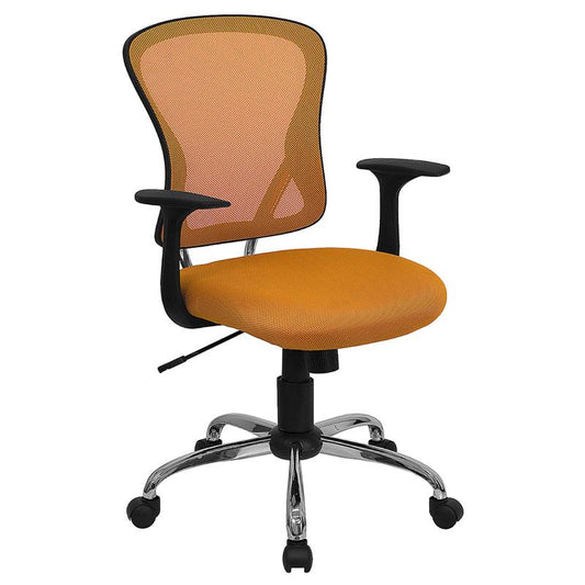 Mid-Back Orange Mesh Swivel Task Office Chair With Chrome Base And Arms By Flash Furniture | Office Chairs | Modishstore