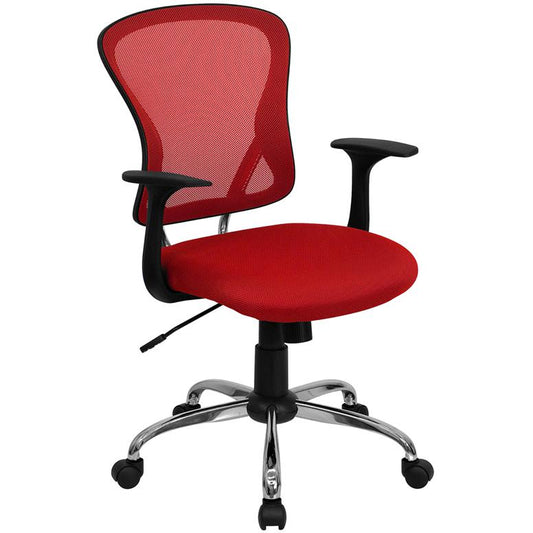 Mid-Back Red Mesh Swivel Task Office Chair With Chrome Base And Arms By Flash Furniture | Office Chairs | Modishstore