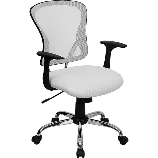 Mid-Back White Mesh Swivel Task Office Chair With Chrome Base And Arms By Flash Furniture | Office Chairs | Modishstore
