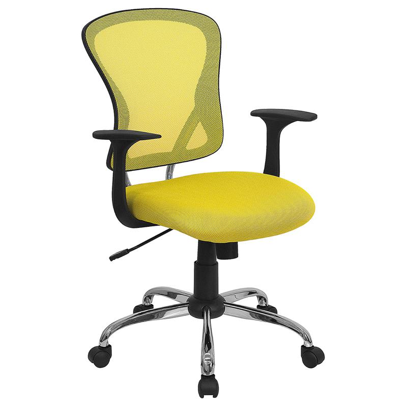 Mid-Back Yellow Mesh Swivel Task Office Chair With Chrome Base And Arms By Flash Furniture | Office Chairs | Modishstore