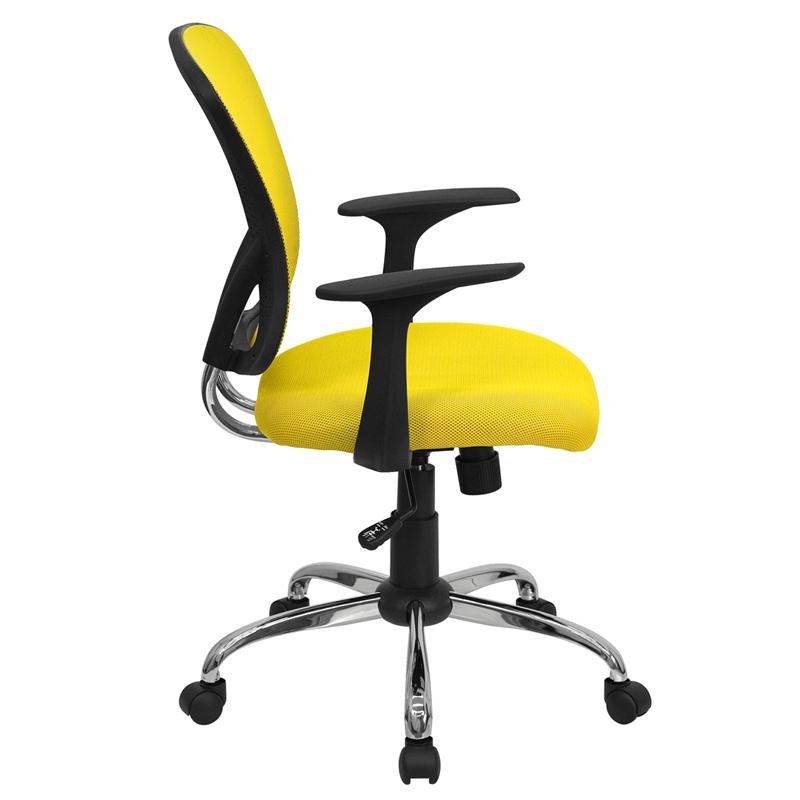 Mid-Back Yellow Mesh Swivel Task Office Chair With Chrome Base And Arms By Flash Furniture | Office Chairs | Modishstore - 2