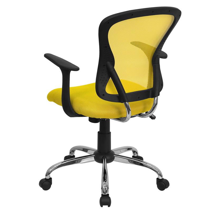 Mid-Back Yellow Mesh Swivel Task Office Chair With Chrome Base And Arms By Flash Furniture | Office Chairs | Modishstore - 3