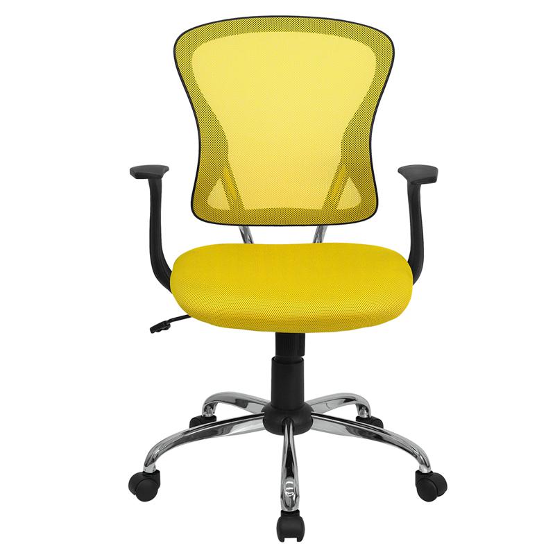 Mid-Back Yellow Mesh Swivel Task Office Chair With Chrome Base And Arms By Flash Furniture | Office Chairs | Modishstore - 4