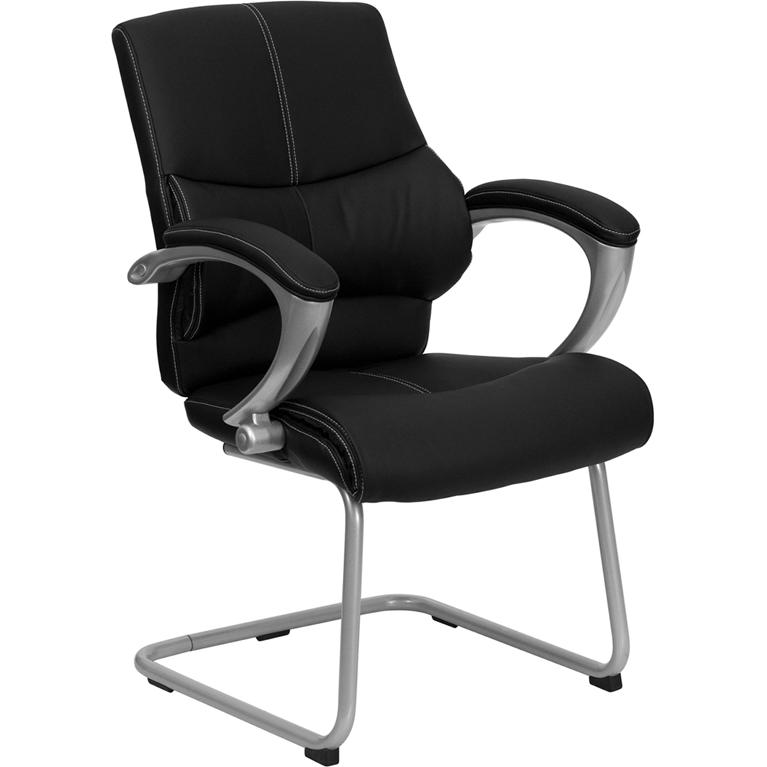 Black Leathersoft Executive Side Reception Chair With Silver Sled Base By Flash Furniture | Office Chairs | Modishstore