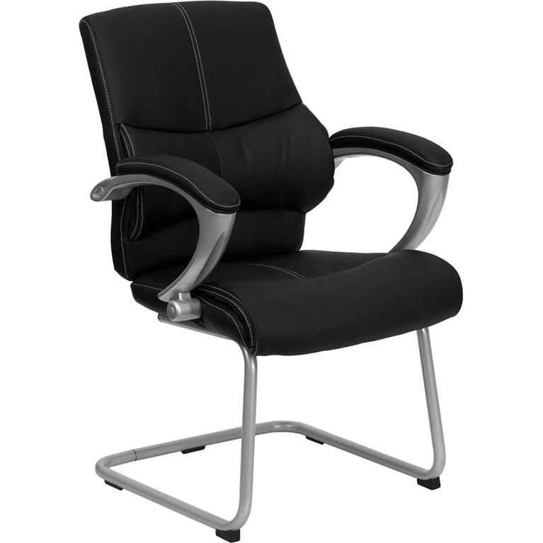Black Leathersoft Executive Side Reception Chair With Silver Sled Base By Flash Furniture | Office Chairs | Modishstore - 1