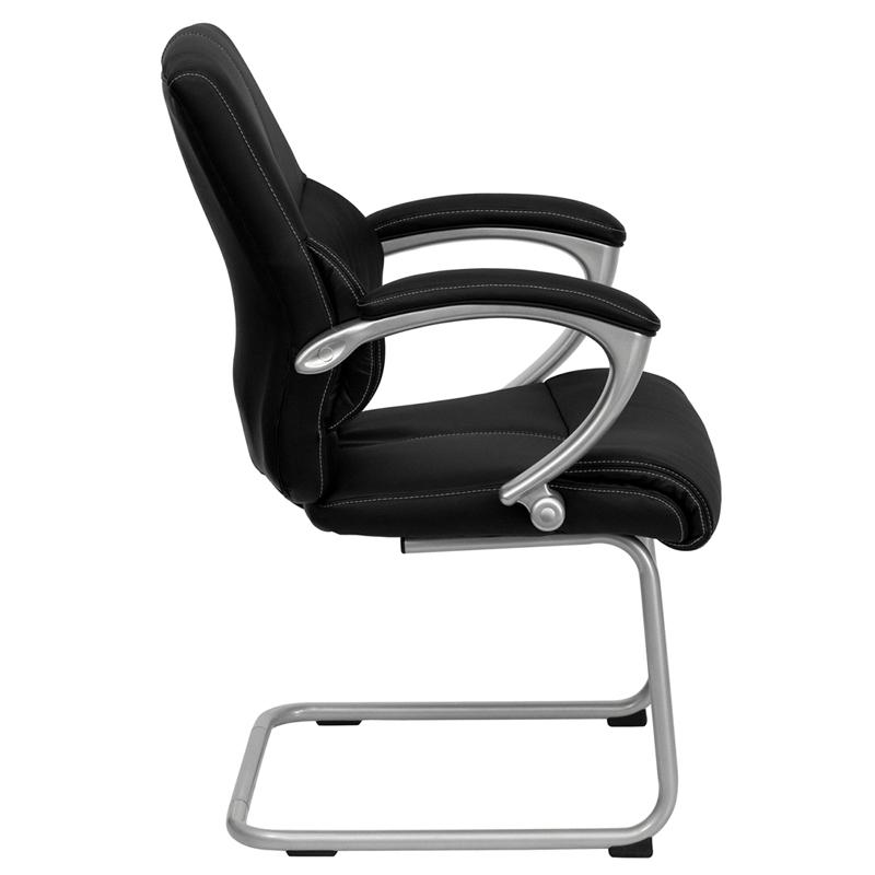 Black Leathersoft Executive Side Reception Chair With Silver Sled Base By Flash Furniture | Office Chairs | Modishstore - 2