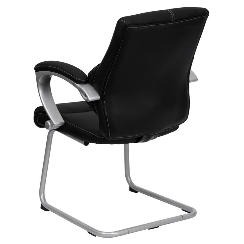 Black Leathersoft Executive Side Reception Chair With Silver Sled Base By Flash Furniture | Office Chairs | Modishstore - 3