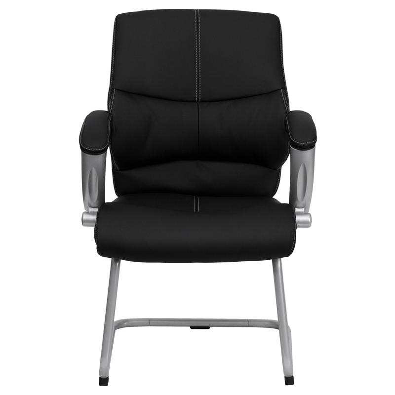 Black Leathersoft Executive Side Reception Chair With Silver Sled Base By Flash Furniture | Office Chairs | Modishstore - 4