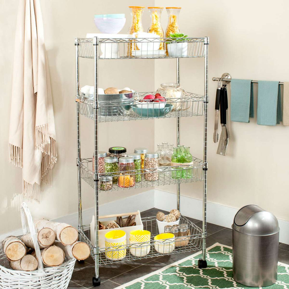 Safavieh Mario 4 Tier Chrome Wire Basket Rack Happimess By Safavieh (23.6 In. W X 13.8 In. D X 47.2 In. H) - Chrome | Shelves & Shelving Units | Modishstore - 4