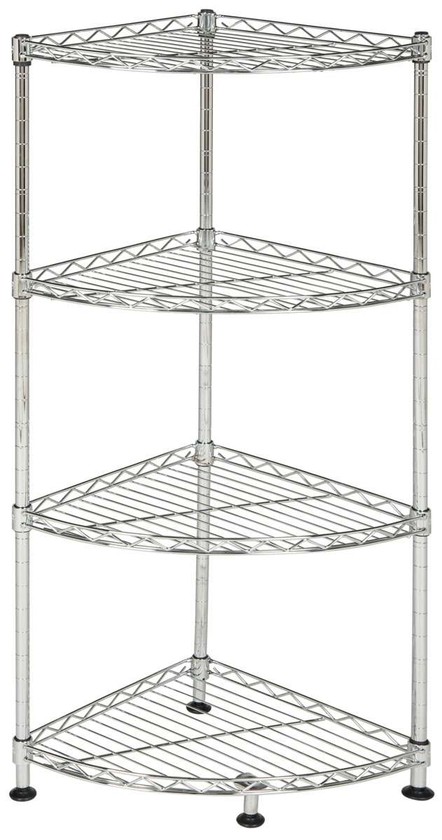 Safavieh Damaris 4 Tier Chrome Wire Corner Rack (11.8 In. W X 11.8 In. D X 31.5 In. H) - Chrome | Shelves & Shelving Units | Modishstore