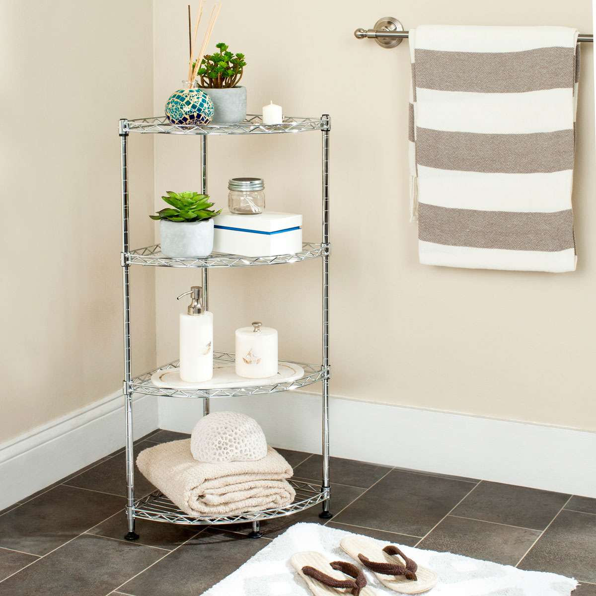 Safavieh Damaris 4 Tier Chrome Wire Corner Rack (11.8 In. W X 11.8 In. D X 31.5 In. H) - Chrome | Shelves & Shelving Units | Modishstore - 4