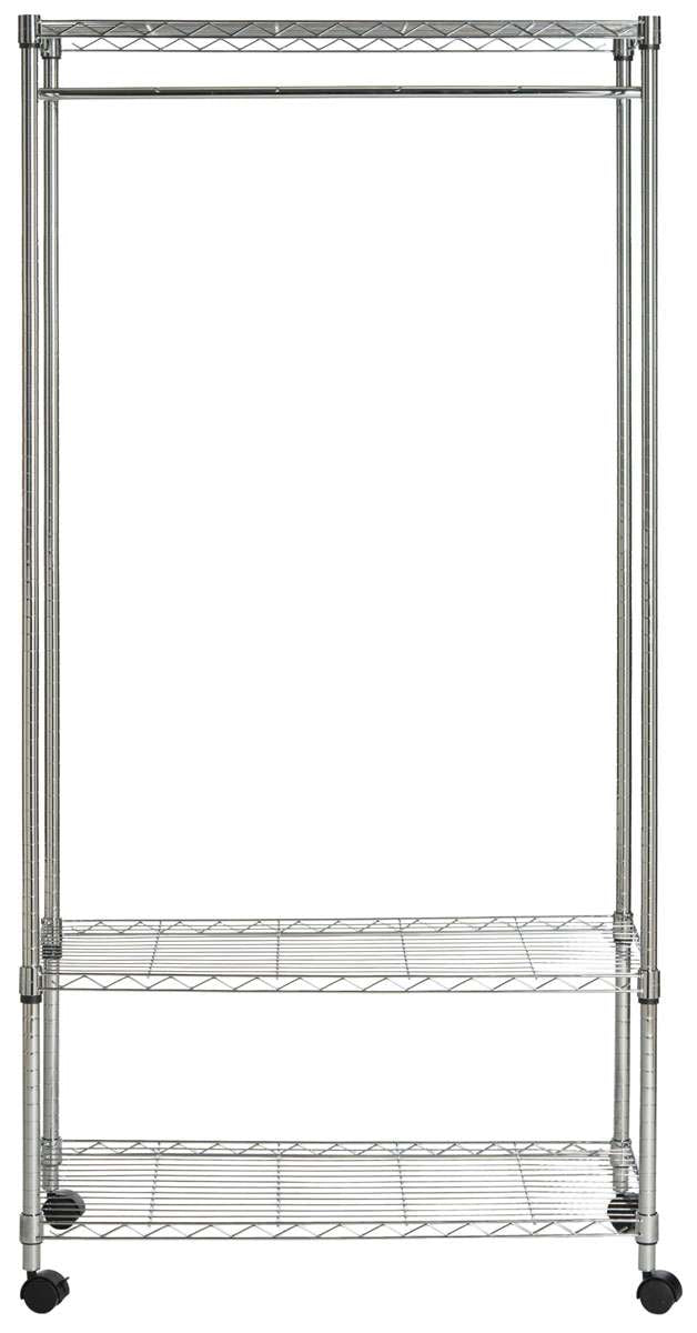 Safavieh Gordon Chrome Wire 3 Tier Garment Rack (35.4 In. W X 17.7 In. D X 70.9 In. H) - Chrome | Shelves & Shelving Units | Modishstore