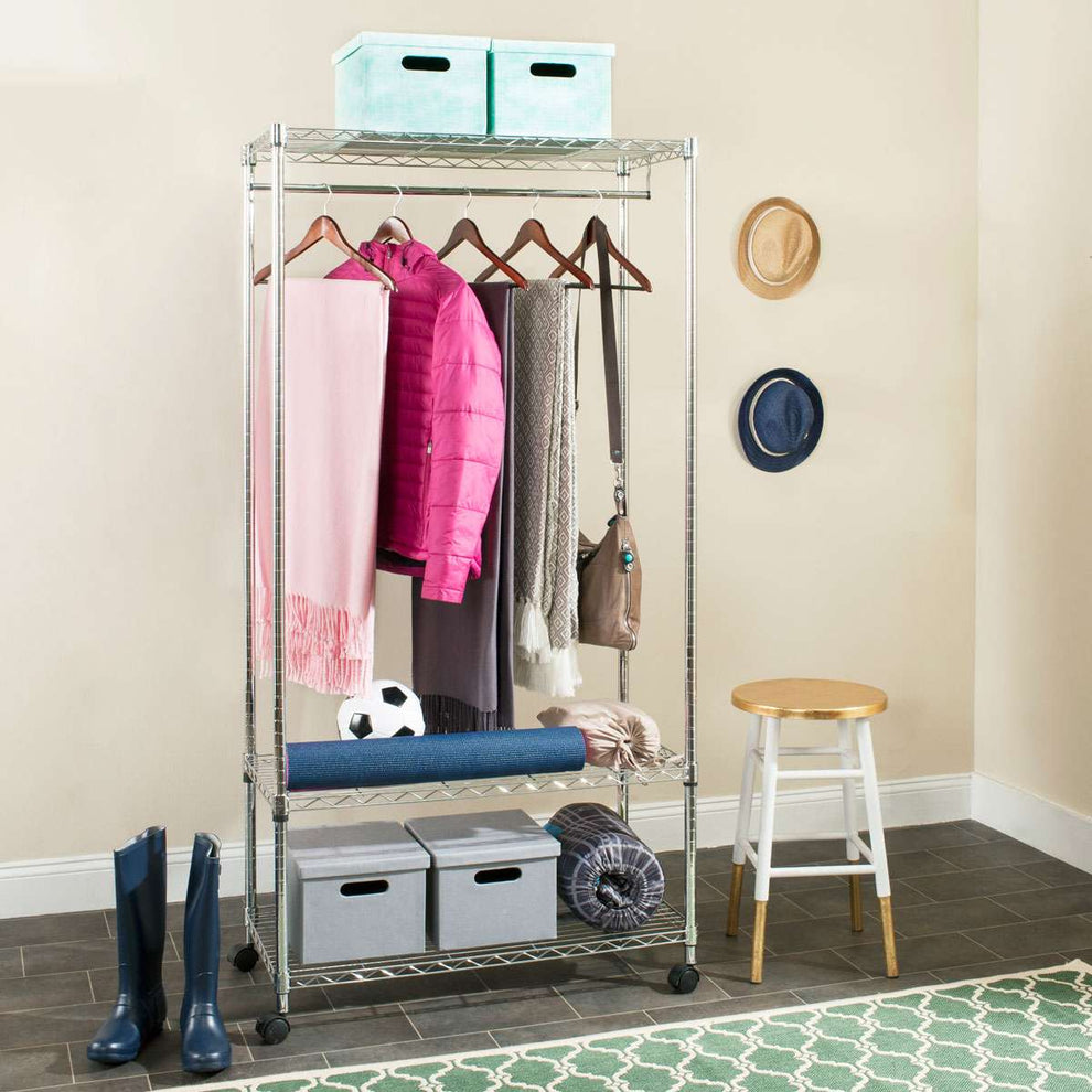 Safavieh Gordon Chrome Wire 3 Tier Garment Rack (35.4 In. W X 17.7 In. D X 70.9 In. H) - Chrome | Shelves & Shelving Units | Modishstore - 2