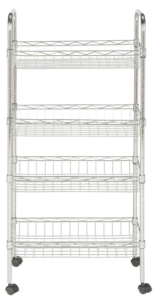 Safavieh Pierre0 Chrome Wire Adjustable Mini Trolley (17.7 In. W X 9.8 In. D X 37.4 In. H) - Chrome | Shelves & Shelving Units | Modishstore