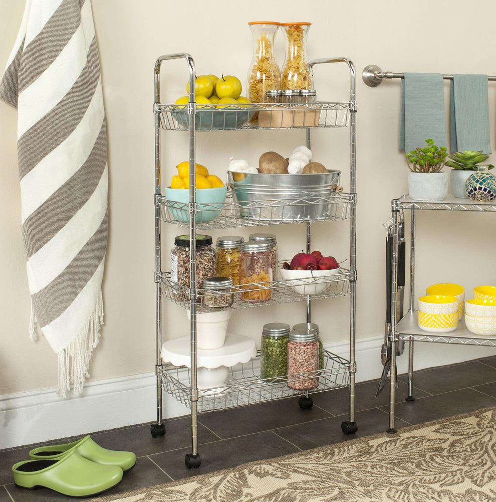 Safavieh Pierre0 Chrome Wire Adjustable Mini Trolley (17.7 In. W X 9.8 In. D X 37.4 In. H) - Chrome | Shelves & Shelving Units | Modishstore - 4