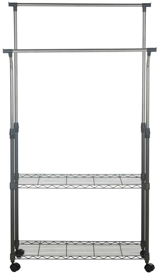 Safavieh Giorgio Chrome Wire Dble Rod Clothes Rack (35.4 In. W X 13.8 In. D X 66.9 In. H) - Chrome | Shelves & Shelving Units | Modishstore