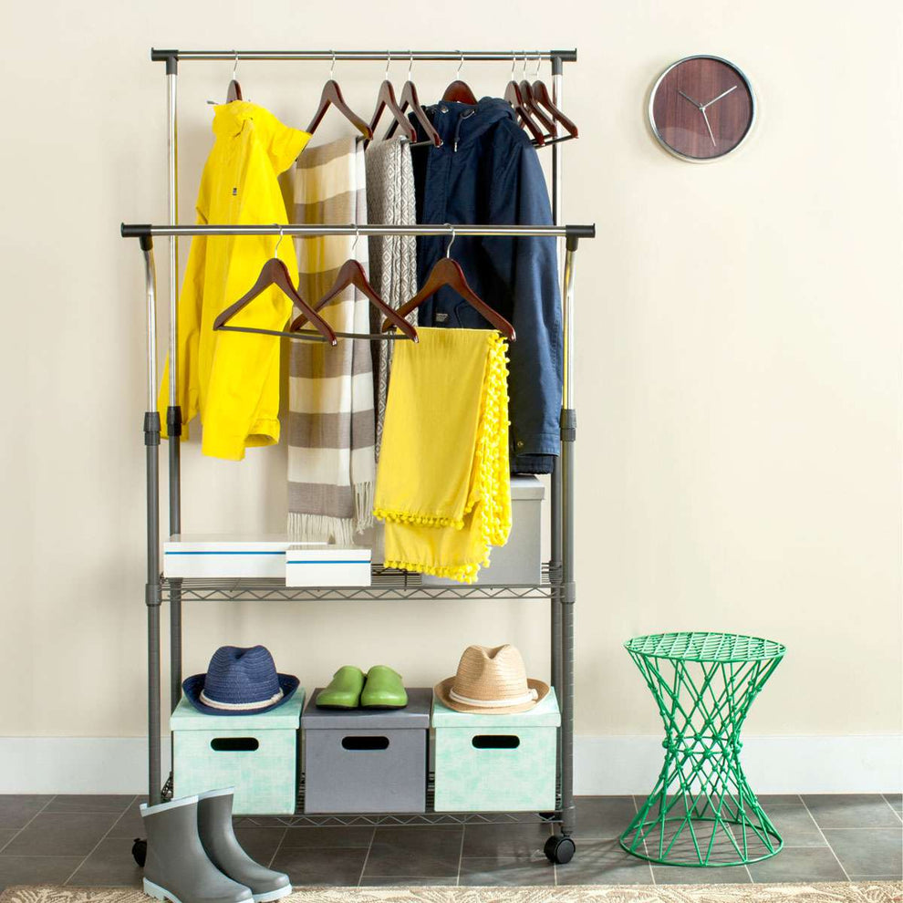 Safavieh Giorgio Chrome Wire Dble Rod Clothes Rack (35.4 In. W X 13.8 In. D X 66.9 In. H) - Chrome | Shelves & Shelving Units | Modishstore - 4