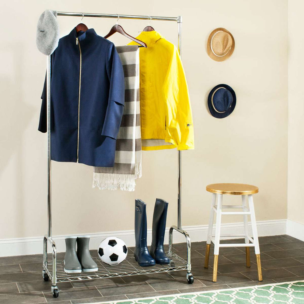 Safavieh Christian Chrome Wire Sngl Rod Clothes Rack (35.4 In. W X 13.8 In. D X 63 In. H) - Chrome | Shelves & Shelving Units | Modishstore - 2