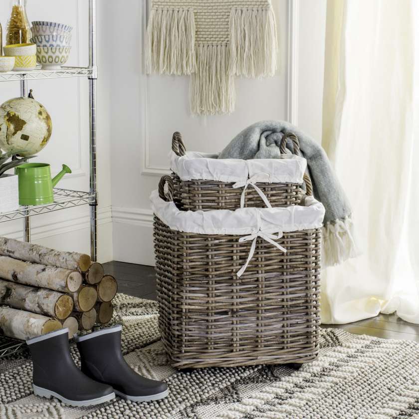 Safavieh Amari Rattan Square Set Of 2 Baskets With Wheels | Bins, Baskets & Buckets | Modishstore - 2