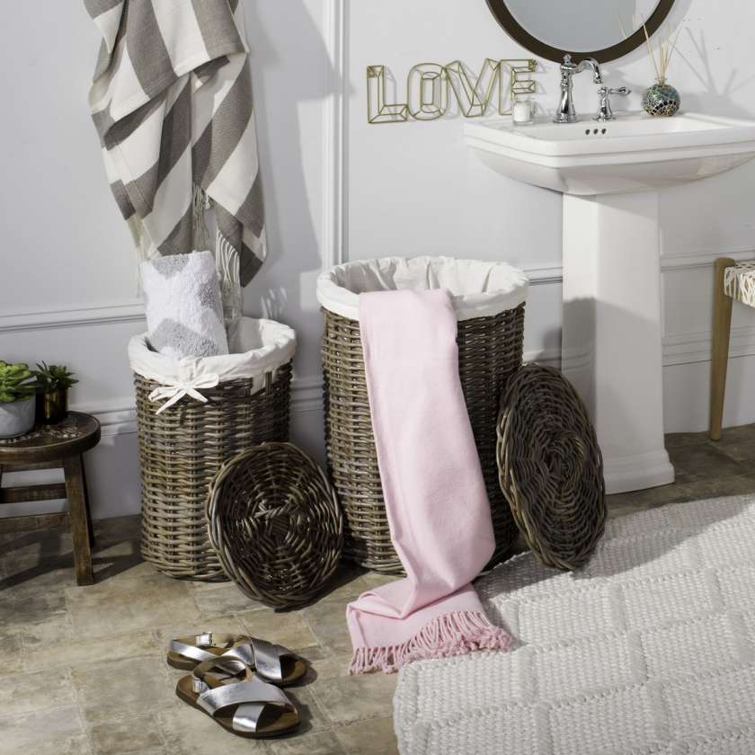 Safavieh Millen Rattan Round Set Of 2 Laundry Baskets | Bins, Baskets & Buckets | Modishstore - 2