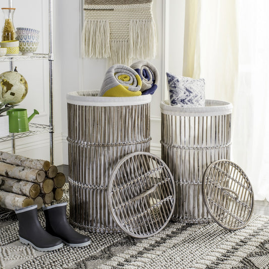 Safavieh Libby Rattan Storage Hamper With Liner | Bins, Baskets & Buckets |  Modishstore 
