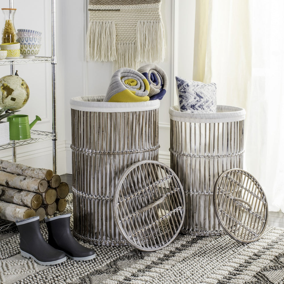 Safavieh Libby Rattan Storage Hamper With Liner | Bins, Baskets & Buckets | Modishstore - 1