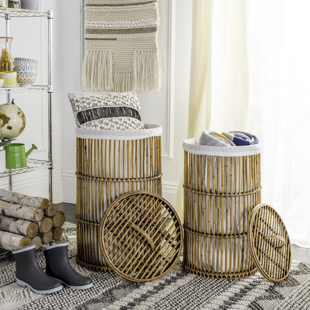 Safavieh Libby Rattan Storage Hamper With Liner | Bins, Baskets & Buckets |  Modishstore  - 2