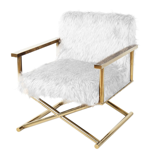 Modrest Haxtun - Modern White Faux Fur Accent Chair | Modishstore | Lounge Chairs