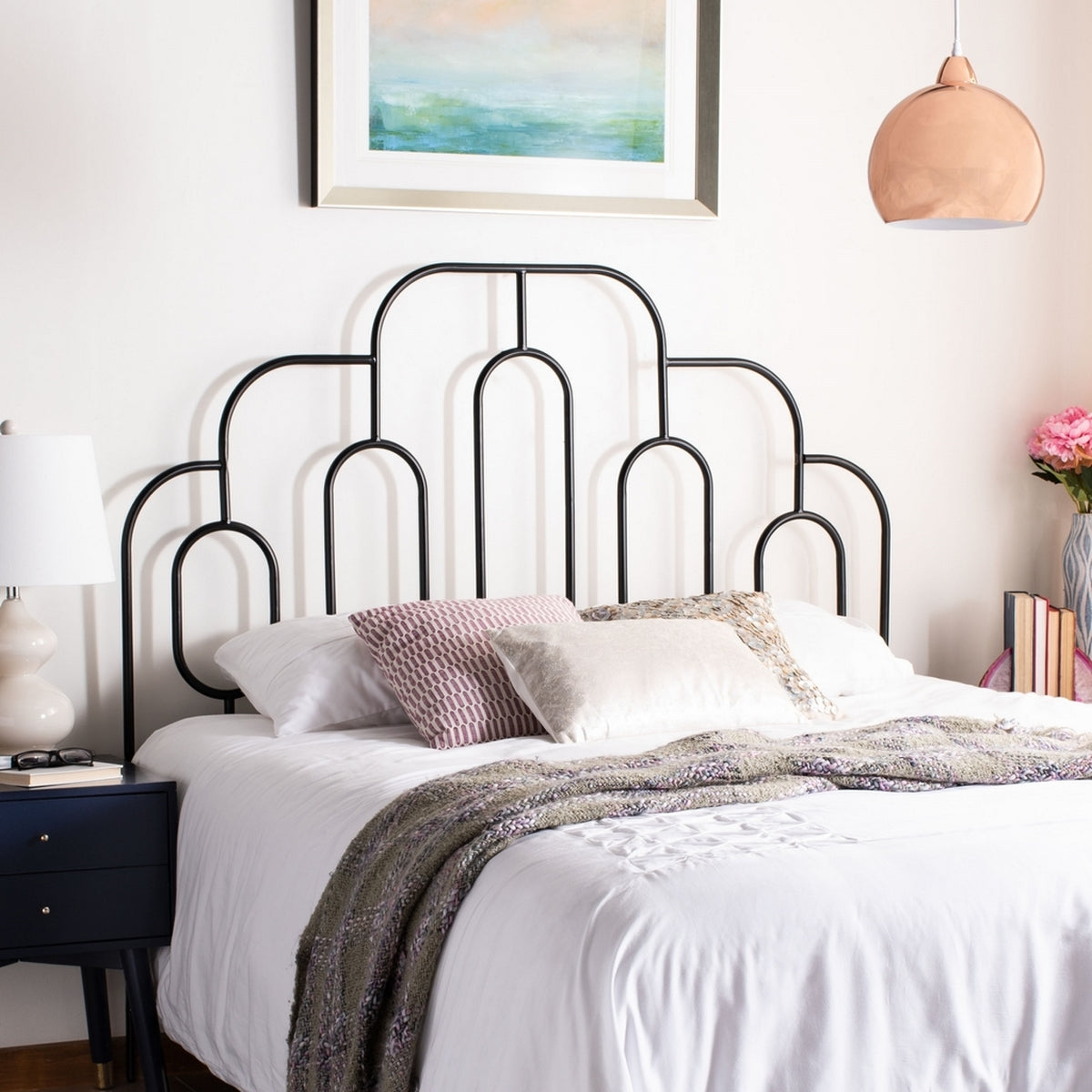Safavieh Paloma Metal Retro Headboard Queen Size - Black | Headboards | Modishstore