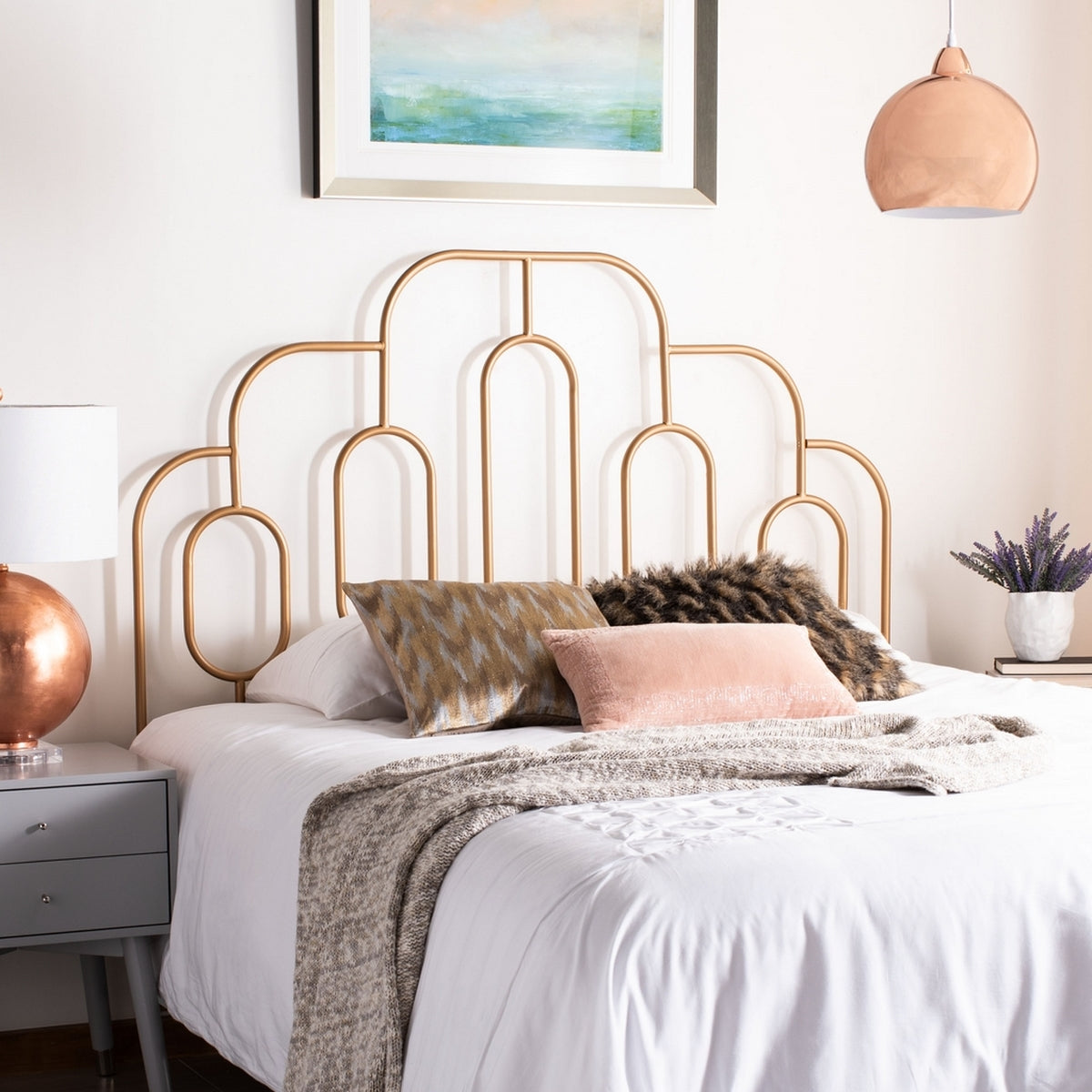 Safavieh Paloma Metal Retro Headboard Queen Size - Gold | Headboards | Modishstore