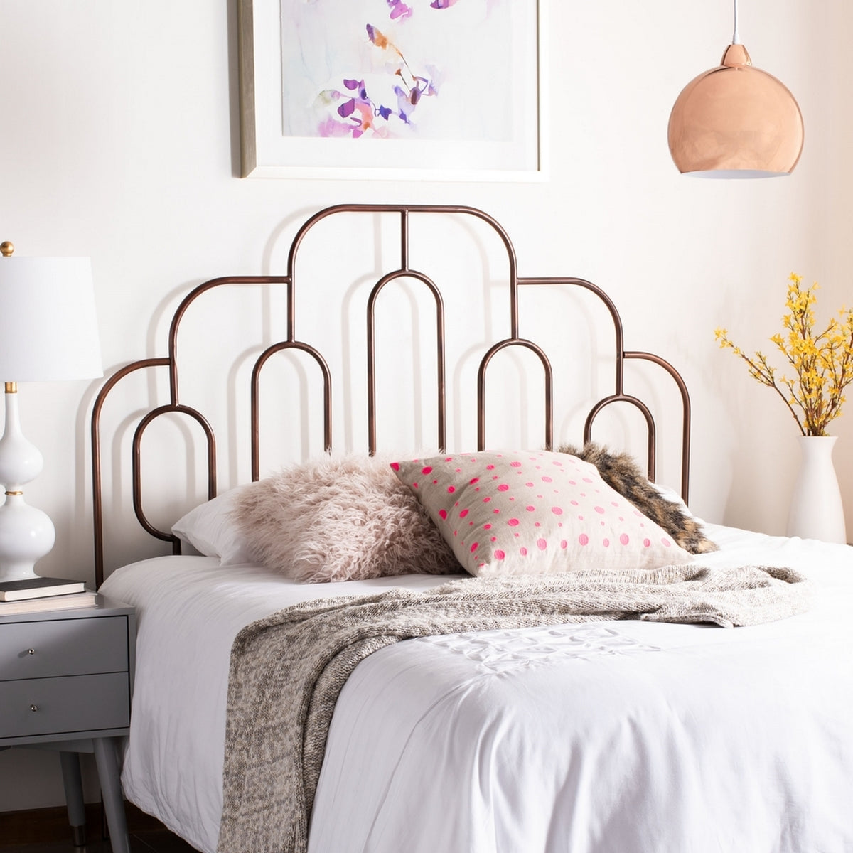 Safavieh Paloma Metal Retro Headboard Queen Size - Antique Bronze | Headboards | Modishstore