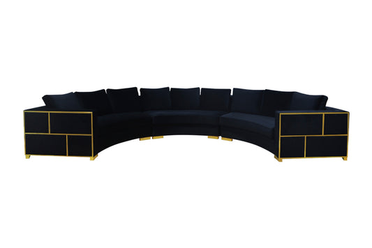 Divani Casa Ritner Modern Black Velvet Circular Sectional Sofa | Modishstore | Sofas