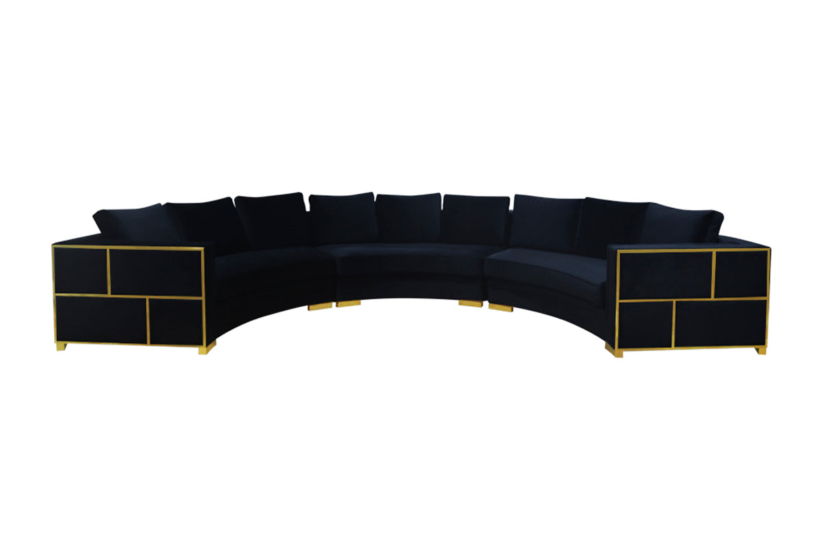 Divani Casa Ritner Modern Black Velvet Circular Sectional Sofa-4