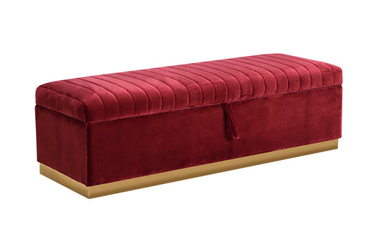 Divani Casa Reyes Modern Red Velvet Bench w/ Storage | Modishstore | Accent Chairs