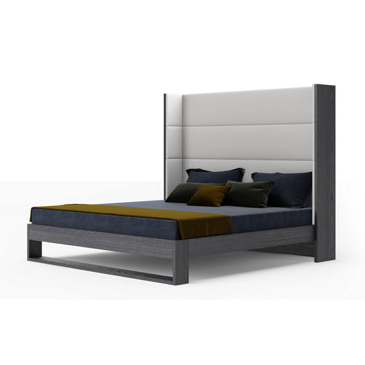 Modrest Heloise - Contemporary White Leather & Grey Elm Trim Bed | Beds | Modishstore