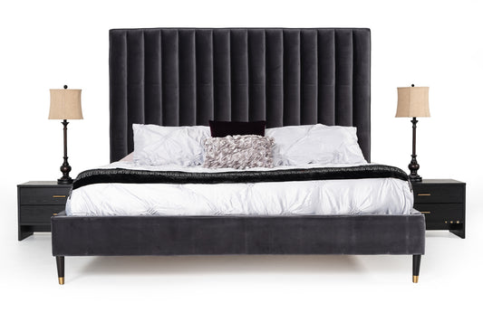 Modrest Hemlock Modern Grey Velvet Bed-2