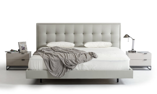 Modrest Hera Modern Grey Leatherette Bed | Modishstore | Beds