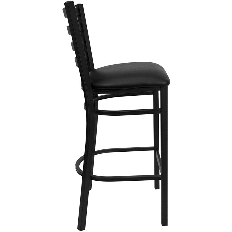 Flash Furniture Hercules Series Black Ladder Back Metal Restaurant Barstool - Black Vinyl Seat | Bar Stools | Modishstore-2