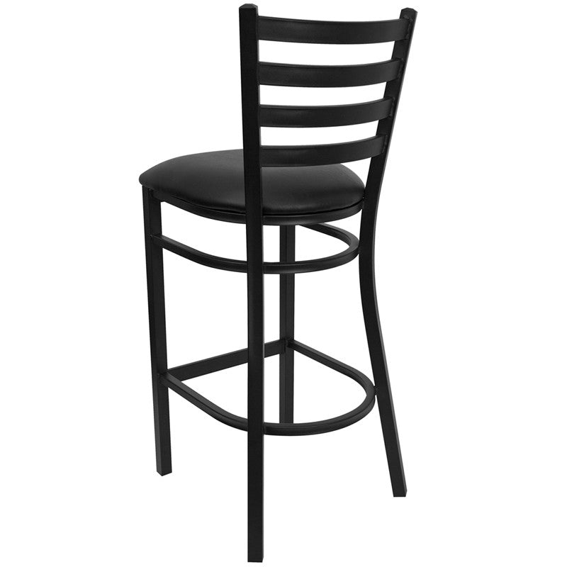 Flash Furniture Hercules Series Black Ladder Back Metal Restaurant Barstool - Black Vinyl Seat | Bar Stools | Modishstore - 3