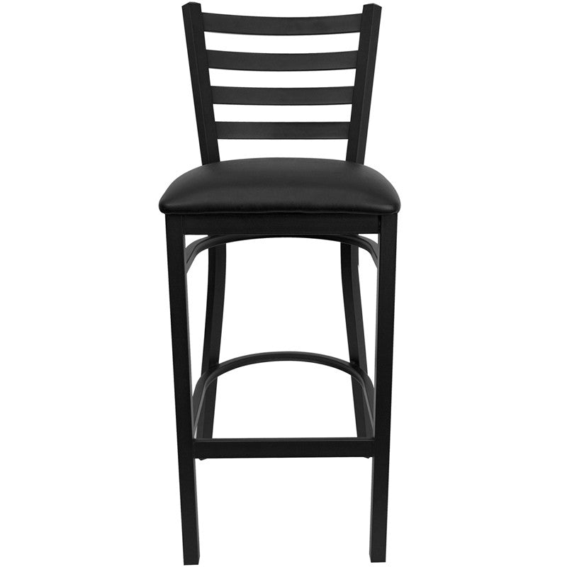 Flash Furniture Hercules Series Black Ladder Back Metal Restaurant Barstool - Black Vinyl Seat | Bar Stools | Modishstore-4