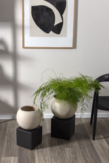 Hersch Tan Sculptural Ceramic Pot on a Cube Plant Stand By Accent Decor- 2 Sizes | Planters, Troughs & Cachepots | Modishstore - 1