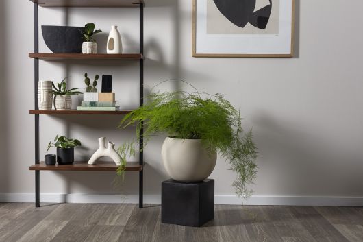 Hersch Tan Sculptural Ceramic Pot on a Cube Plant Stand By Accent Decor- 2 Sizes | Planters, Troughs & Cachepots | Modishstore - 7