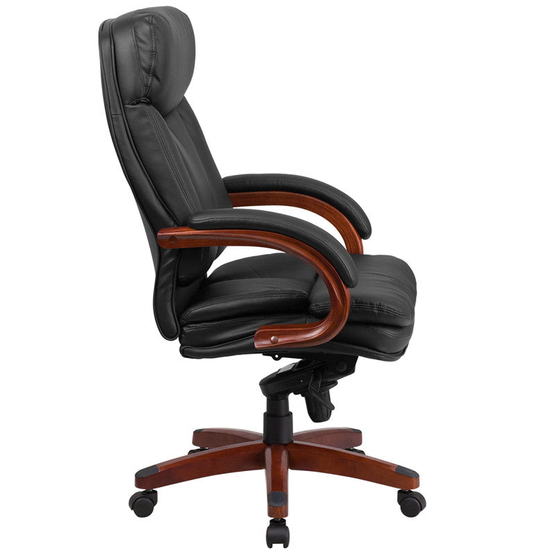 Flash Furniture High Back Black Leather Executive Swivel Office Chair With Synchro-Tilt Mechanism And Mahogany Wood Base | Office Chairs | Modishstore - 3