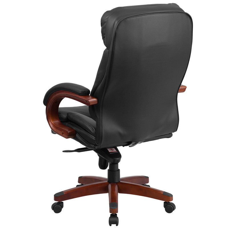 Flash Furniture High Back Black Leather Executive Swivel Office Chair With Synchro-Tilt Mechanism And Mahogany Wood Base | Office Chairs | Modishstore-4